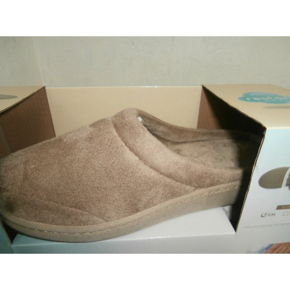 Restor Style Memory Foam Unisex Open Back Slippers Tan Small - Picture 3 of 3